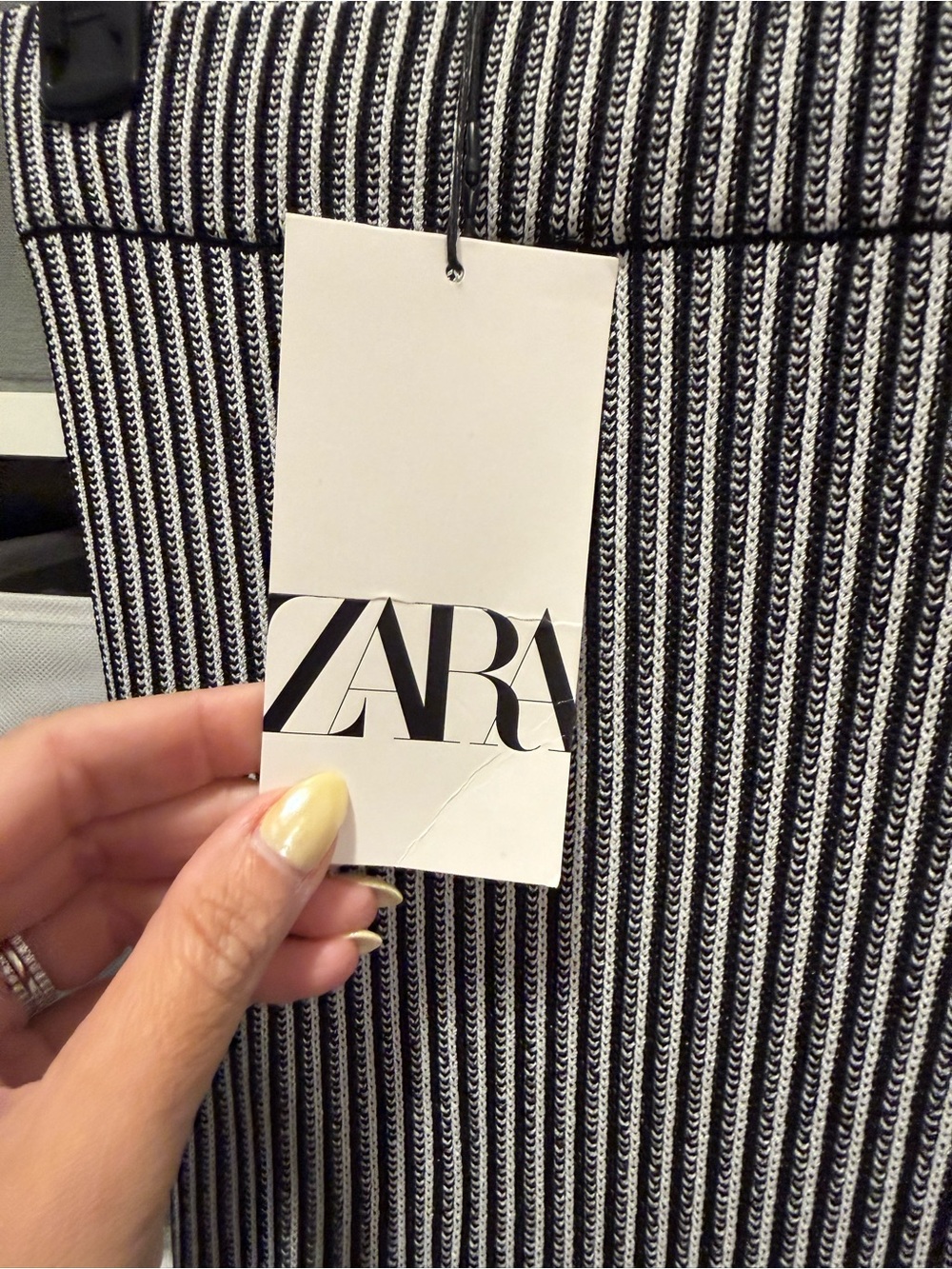 ZARA Black & White Ribbed Fringe Knit Skirt